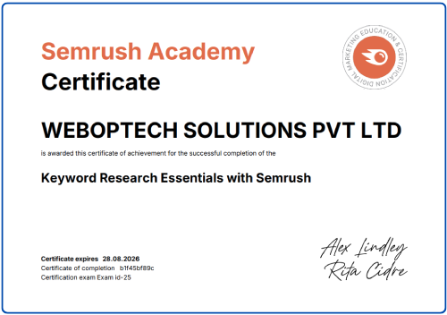 semrush-keyword-research-certificate-weboptech
